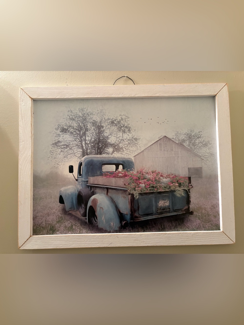 Blue Pickup with Pink Flowers Wall Art 24.5 x 19 inches